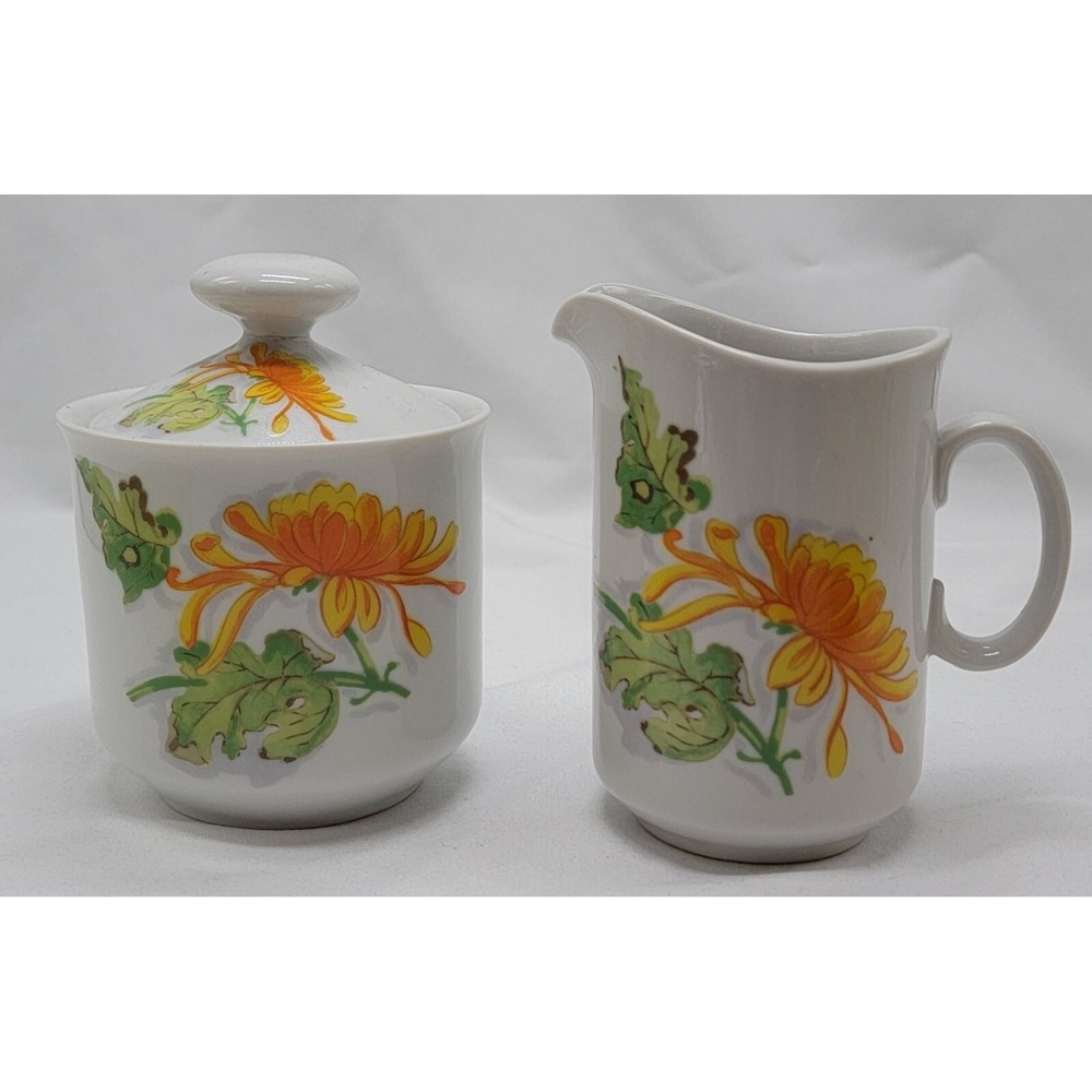 Seymour Mann Chrysanthemum Cream & Sugar Bowl Set Watercolor By Eda